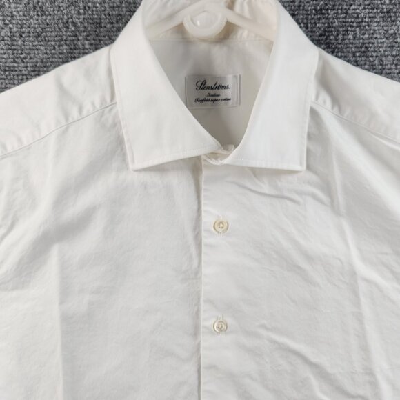 Stenstroms French Cuff Twofold Super Slimline Cotton 16 White Solid Button Up - Picture 1 of 16